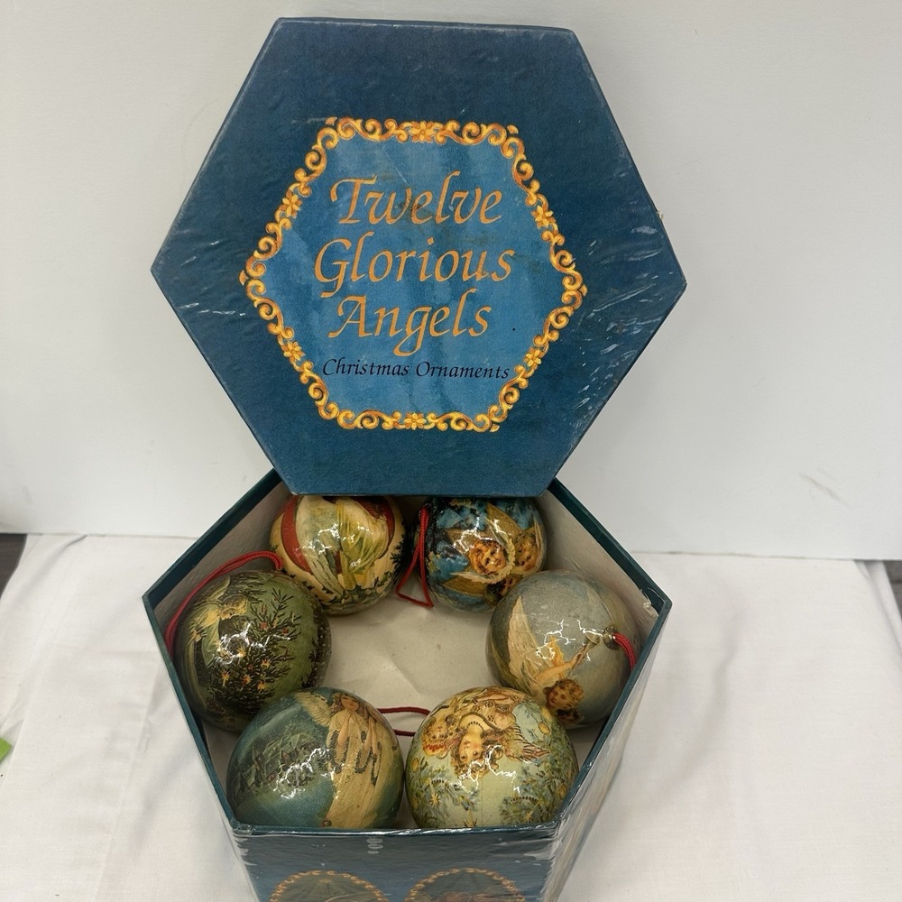Vintage Papier Mache Christmas Twelve Glorious Angels Ornaments Paper Collection